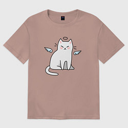 Футболка оверсайз мужская КОТИК АНГЕЛ CAT ANGEL, цвет: пыльно-розовый