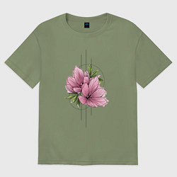 Футболка оверсайз мужская Акварельный розовой цветок, цвет: авокадо