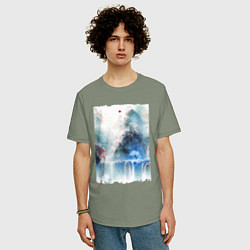 Футболка оверсайз мужская Изумительный японский пейзаж, цвет: авокадо — фото 2