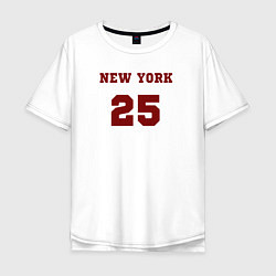 Футболка оверсайз мужская New York 25 красный текст в стиле американских кол, цвет: белый