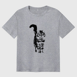 Футболка оверсайз мужская КОШКА С ПУШИСТЫМ ХВОСТОМ, цвет: меланж