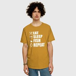 Футболка оверсайз мужская Есть Спать Рыбалка Повторить, цвет: горчичный — фото 2