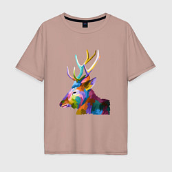 Футболка оверсайз мужская Цветной олень Colored Deer, цвет: пыльно-розовый