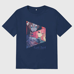 Футболка оверсайз мужская Яэ Мико, Горо, Рэйзор, цвет: тёмно-синий