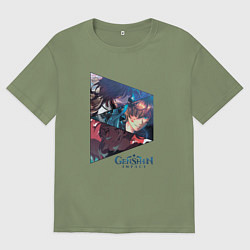 Футболка оверсайз мужская Чжун Ли, Тарталья, Кадзуха, цвет: авокадо