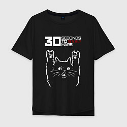 Футболка оверсайз мужская 30 Seconds to Mars Рок кот, цвет: черный