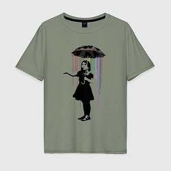 Футболка оверсайз мужская BANKSY БЭНКСИ девушка под зонтом, цвет: авокадо