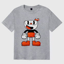 Футболка оверсайз мужская Cuphead красная чашечка, цвет: меланж