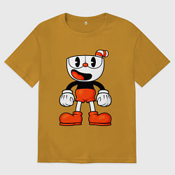Футболка оверсайз мужская Cuphead красная чашечка, цвет: горчичный