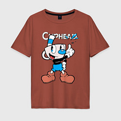Футболка оверсайз мужская Синяя чашка Cuphead, цвет: кирпичный