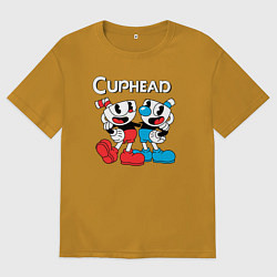 Футболка оверсайз мужская Cuphead Чашечки, цвет: горчичный
