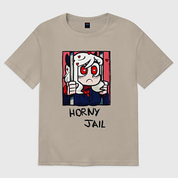 Футболка оверсайз мужская HELLTAKER HORNY JAIL, цвет: миндальный