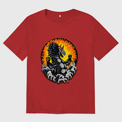 Футболка оверсайз мужская Дракон и волны, цвет: красный