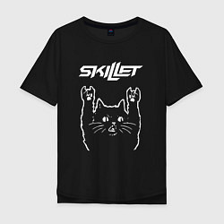 Футболка оверсайз мужская Skillet Рок кот, цвет: черный