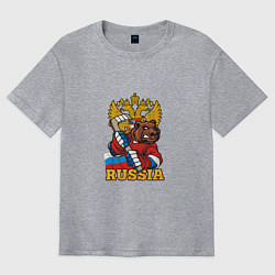 Футболка оверсайз мужская Хоккей - Russia, цвет: меланж