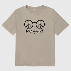 Футболка оверсайз мужская Очки Джона Леннона Imagine, цвет: миндальный