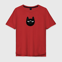 Футболка оверсайз мужская Мистический чёрный кот с полумесяцем, цвет: красный