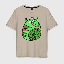 Футболка оверсайз мужская Зеленый круглый кот, цвет: миндальный