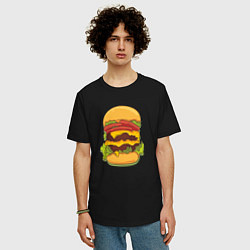 Футболка оверсайз мужская Самый вкусный гамбургер, цвет: черный — фото 2