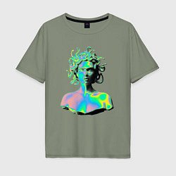 Футболка оверсайз мужская Gorgon Medusa Vaporwave Neon, цвет: авокадо