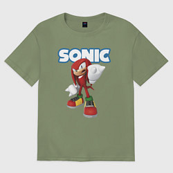 Футболка оверсайз мужская Knuckles Echidna Sonic Video game Ехидна Наклз Вид, цвет: авокадо