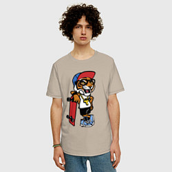Футболка оверсайз мужская Tiger Cool dude Skateboarding Extreme Тигр Крутой, цвет: миндальный — фото 2