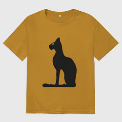 Футболка оверсайз мужская Силуэт черной кошки, Египетская богиня Бастет, цвет: горчичный