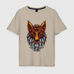 Футболка оверсайз мужская Лиса в стиле Мандала Mandala Fox, цвет: миндальный