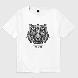 Футболка оверсайз мужская Тигр в стиле Мандала Mandala Tiger Live Wild, цвет: белый