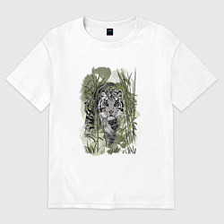 Футболка оверсайз мужская Крадущийся белый тигр, цвет: белый