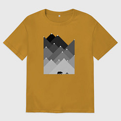Футболка оверсайз мужская Медведь и треугольные горы, цвет: горчичный