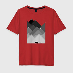 Футболка оверсайз мужская Медведь и треугольные горы, цвет: красный