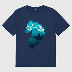 Футболка оверсайз мужская Принцесса Мононоке волчий силуэт, цвет: тёмно-синий