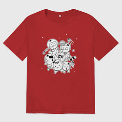 Футболка оверсайз мужская Коты астронавты, цвет: красный