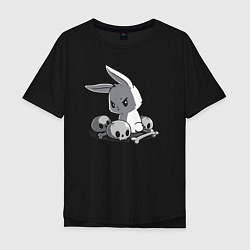 Футболка оверсайз мужская Кролик среди черепов A rabbit among skulls, цвет: черный