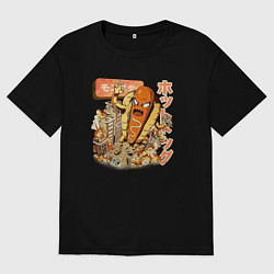 Футболка оверсайз мужская Хотдожный монстр, цвет: черный