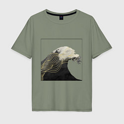 Футболка оверсайз мужская Большая Волна Хокусай Узор, цвет: авокадо