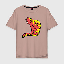 Футболка оверсайз мужская Красно-желтый кот, цвет: пыльно-розовый