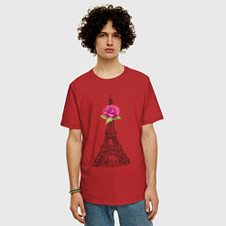 Футболка оверсайз мужская Эйфелева башня и роза, цвет: красный — фото 2