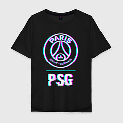Футболка оверсайз мужская PSG FC в стиле Glitch, цвет: черный