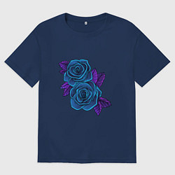 Футболка оверсайз мужская Синие розы ночью, цвет: тёмно-синий