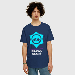 Футболка оверсайз мужская Символ Brawl Stars в неоновых цветах, цвет: тёмно-синий — фото 2
