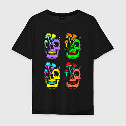 Футболка оверсайз мужская Skulls Pop art, цвет: черный