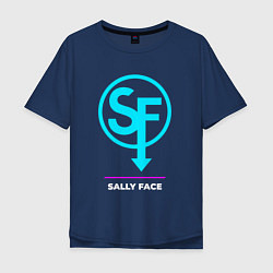 Футболка оверсайз мужская Символ Sally Face в неоновых цветах, цвет: тёмно-синий