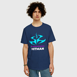 Футболка оверсайз мужская Символ Hitman в неоновых цветах, цвет: тёмно-синий — фото 2