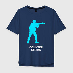Футболка оверсайз мужская Символ Counter Strike в неоновых цветах, цвет: тёмно-синий