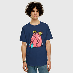 Футболка оверсайз мужская Розовая слоника со слонятами, цвет: тёмно-синий — фото 2