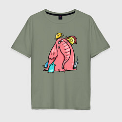 Футболка оверсайз мужская Розовая слоника со слонятами, цвет: авокадо