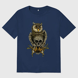 Футболка оверсайз мужская Сова с черепом на животе, цвет: тёмно-синий
