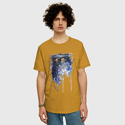 Футболка оверсайз мужская Прикольная сова в акварельном рисунке, цвет: горчичный — фото 2